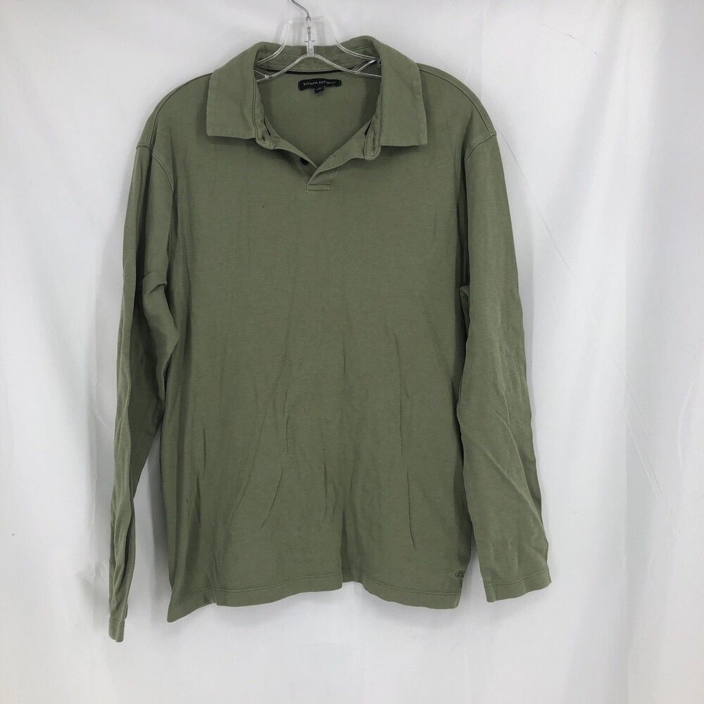 Banana Republic Men’s Green Solid Long Sleeve Collared Polo Shirt Size Large